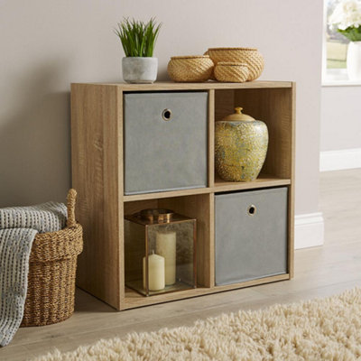 Home Source 4 Cube Storage Bookcase Shelf Unit Oak
