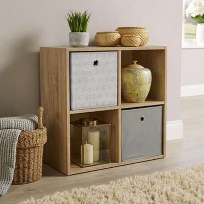 Home Source 4 Cube Storage Bookcase Shelf Unit Oak
