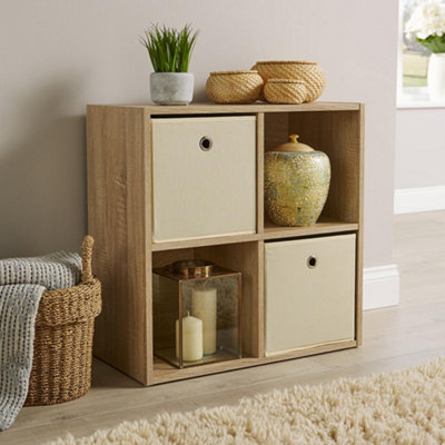 Home Source 4 Cube Storage Bookcase Shelf Unit Oak