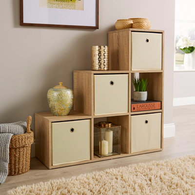 Home Source 6 Cube Staircase Storage Bookcase Shelf Unit Oak