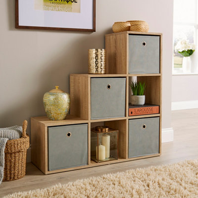 Home Source 6 Cube Staircase Storage Bookcase Shelf Unit Oak