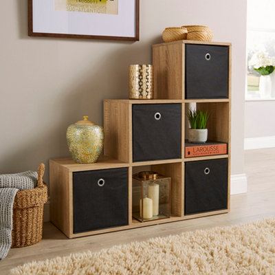 Home Source 6 Cube Staircase Storage Bookcase Shelf Unit Oak