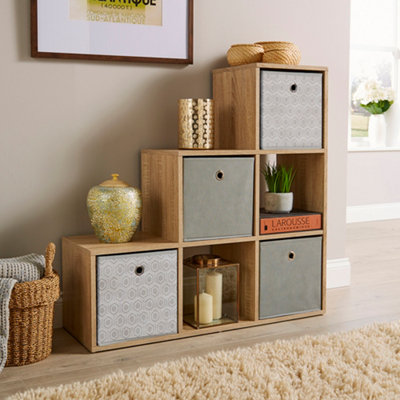 Home Source 6 Cube Staircase Storage Bookcase Shelf Unit Oak