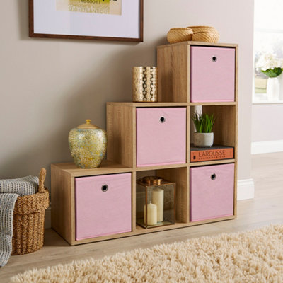 Home Source 6 Cube Staircase Storage Bookcase Shelf Unit Oak