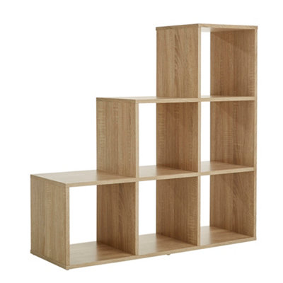 Home Source 6 Cube Staircase Storage Bookcase Shelf Unit Oak