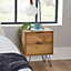Home Source Acadia  2 Drawer Pine Bedside Table Metal Hairpin Legs