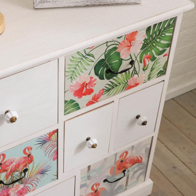 Home Source Adlington Fully Assembled 7 Drawer Chest White Floral Flamingo Bedroom Storage Unit
