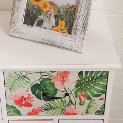 Home Source Adlington Fully Assembled 7 Drawer Chest White Floral Flamingo Bedroom Storage Unit