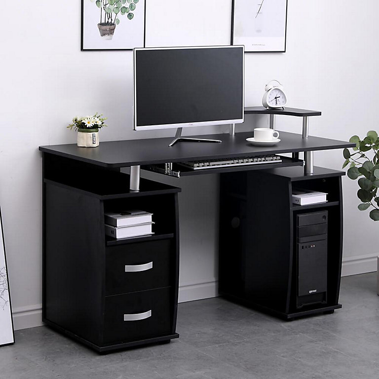 Home Source Apollo 2 Drawer Computer Office Desk with Storage Space Black | DIY at B&Q