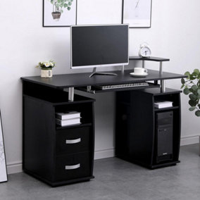 Home Source Apollo 2 Drawer Computer Office Desk with Storage Space Black