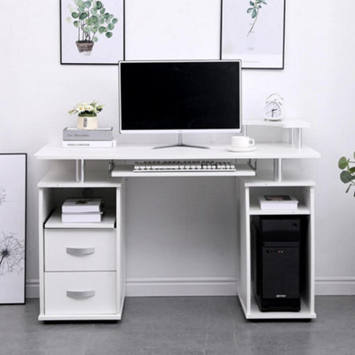 Home Source Apollo 2 Drawer Computer Office Desk with Storage Space White