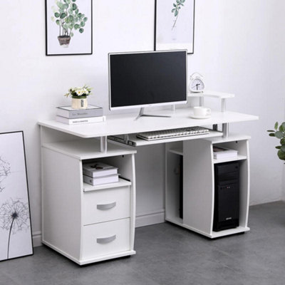 Home Source Apollo 2 Drawer Computer Office Desk with Storage Space White