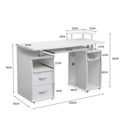 Home Source Apollo 2 Drawer Computer Office Desk with Storage Space White