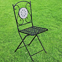 Home Source Athens Mosaic Pair of Chairs Slate Grey Outdoor Conservatory Folding Metal Patio Bistro Seats