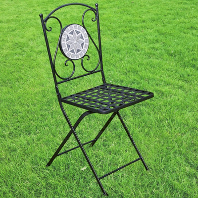 Home Source Athens Mosaic Pair of Chairs Slate Grey Outdoor Conservatory Folding Metal Patio Bistro Seats