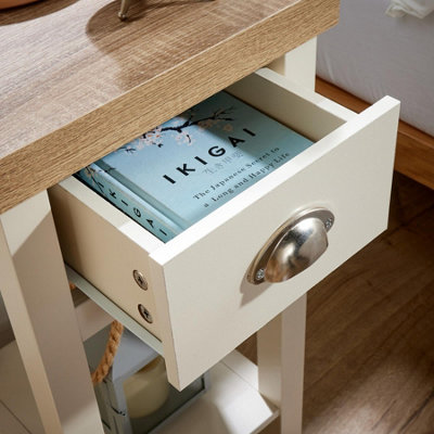 Home Source Avon 1 Drawer Cream 36mm Thick Top Bedside Lamp Side Table Unit