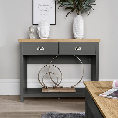 Home Source Avon 2 Drawer Hallway Console Table Graphite Grey