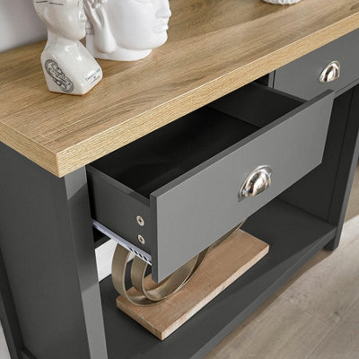 Home Source Avon 2 Drawer Hallway Console Table Graphite Grey