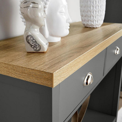 Home Source Avon 2 Drawer Hallway Console Table Graphite Grey