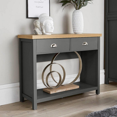 Home Source Avon 2 Drawer Hallway Console Table Graphite Grey