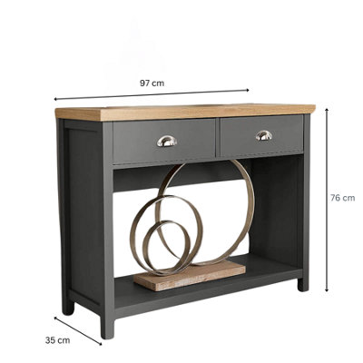 Home Source Avon 2 Drawer Hallway Console Table Graphite Grey