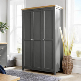 Home Source Avon 3 Door Wardrobe with Storage Shelves Graphite