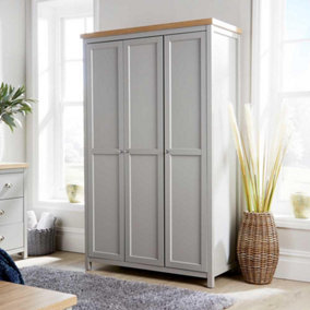 Home Source Avon 3 Door Wardrobe with Storage Shelves Grey