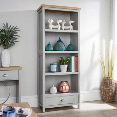 Home Source Avon 4 Shelves 1 Drawer 36mm Thick Top Bookcase Storage Unit Grey