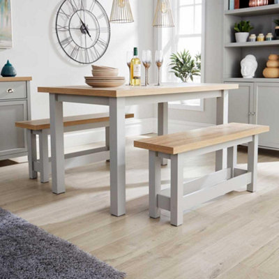 Home Source Avon Dining Table and Bench Set Grey
