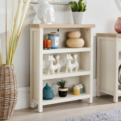 Home Source Avon Low 3 Shelves Bookcase 36mm Thick Top Storage Unit Cream