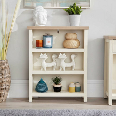 Home Source Avon Low 3 Shelves Bookcase 36mm Thick Top Storage Unit Cream