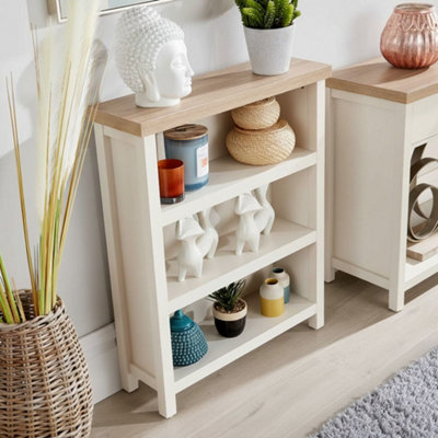 Home Source Avon Low 3 Shelves Bookcase 36mm Thick Top Storage Unit Cream