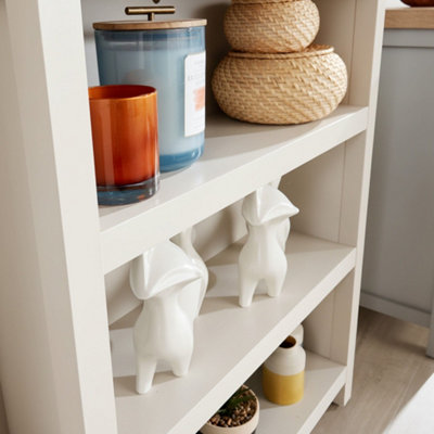 Home Source Avon Low 3 Shelves Bookcase 36mm Thick Top Storage Unit Cream