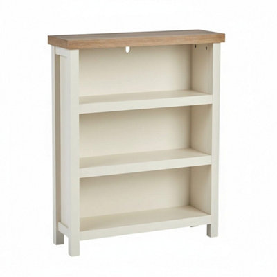 Home Source Avon Low 3 Shelves Bookcase 36mm Thick Top Storage Unit Cream