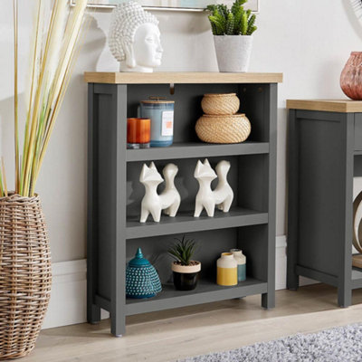 Home Source Avon Low 3 Shelves Bookcase Storage Unit Graphite Grey