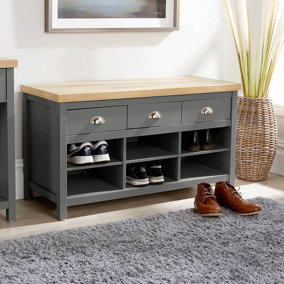 Home Source Avon Shoe Rack with 3 Storage Drawers and Shelves Graphite Grey