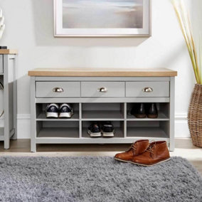 Home Source Avon Shoe Rack with 3 Storage Drawers and Shelves Grey
