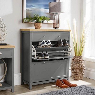 Home Source Avon Shoe Storage Cabinet Unit with Storage Drawer Graphite Grey