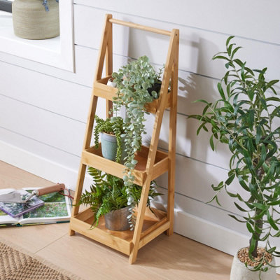 Home Source Bamboo 3 Tier Garden Plant Stand Ladder Tray Unit