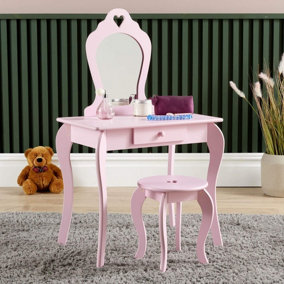Home Source Belle Kids Dressing Table & Stool in Pink