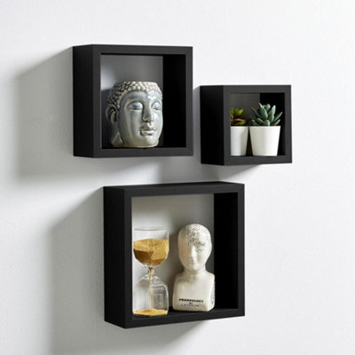Home Source Berkley Set of 3 Cube Floating Storage Shelves Black DIY