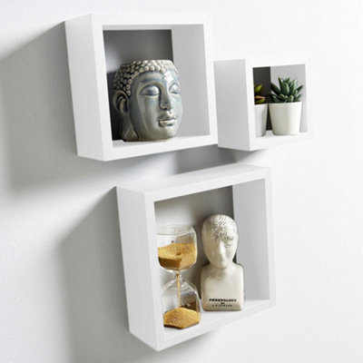 Home Source Berkley Set of 3 Cube Floating Storage Shelves White DIY