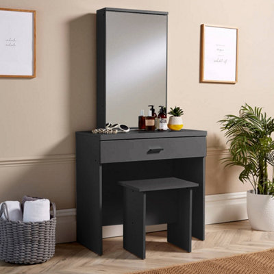 Home Source Berlin 1 Drawer Dressing Table Set with Sliding Vanity Mirror and Stool Black