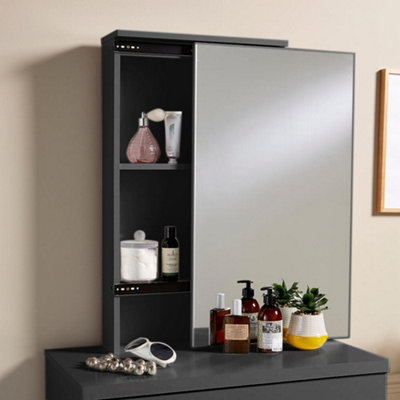 Home Source Berlin 1 Drawer Dressing Table Set with Sliding Vanity Mirror and Stool Black