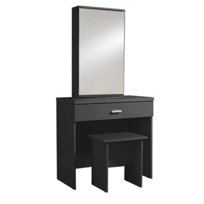 Home Source Berlin 1 Drawer Dressing Table Set with Sliding Vanity Mirror and Stool Black