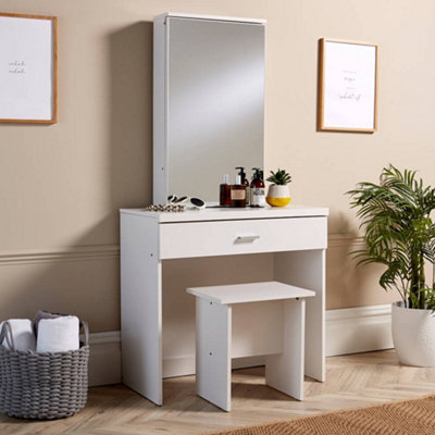 Home Source Berlin 1 Drawer Dressing Table Set with Sliding Vanity Mirror and Stool Grey