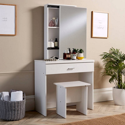 Home Source Berlin 1 Drawer Dressing Table Set with Sliding Vanity Mirror and Stool Grey