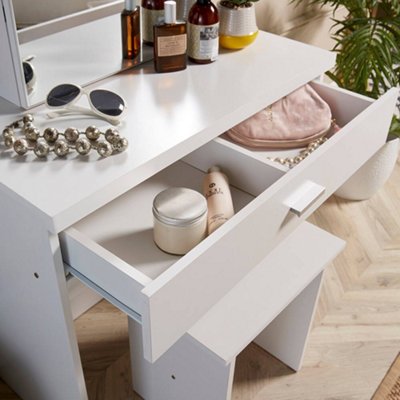 Home Source Berlin 1 Drawer Dressing Table Set with Sliding Vanity Mirror and Stool Grey