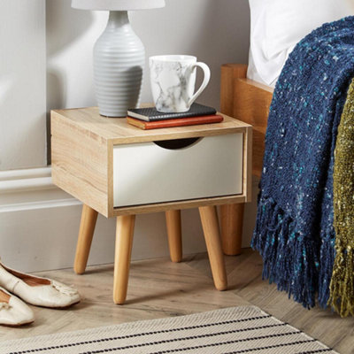 Home Source Boden 1 Drawer Bedside Table Unit White and Oak