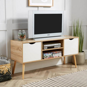 Home Source Boden 2 Door TV Stand Unit White and Oak Effect